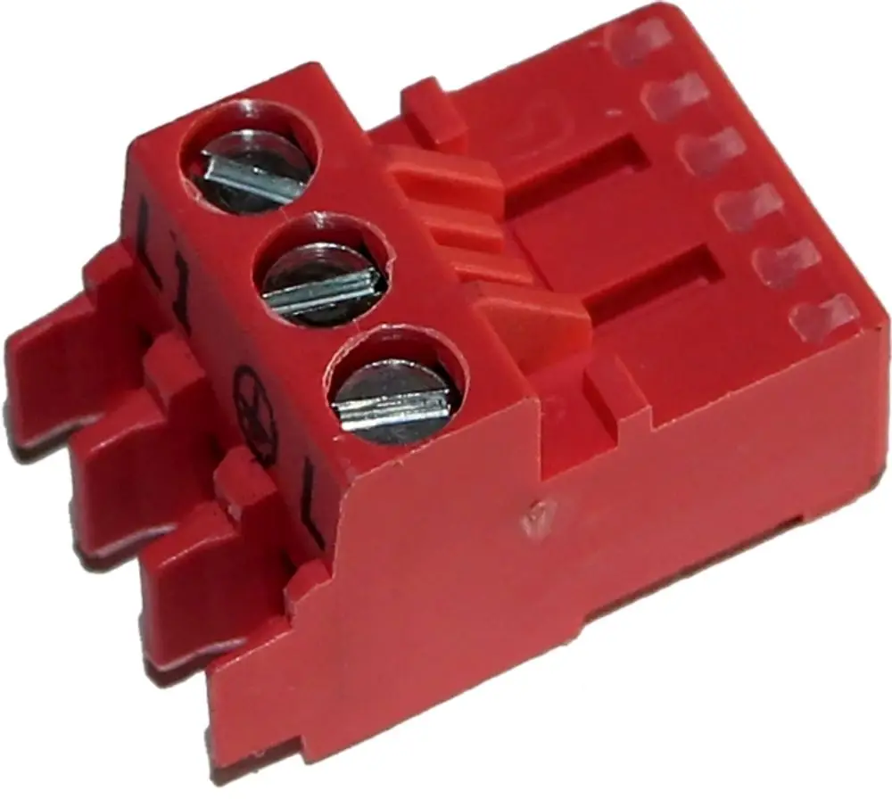 Gegenstecker in Rot, 3-polig mit Schraubklemmen. Geeignet für WRS-Module der Marke Wolf.